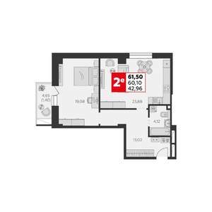 2-к квартира, строящийся дом, 62м2, 2/22 этаж