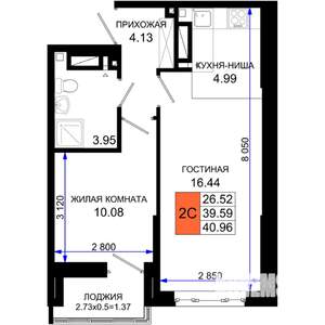 1-к квартира, вторичка, 41м2, 21/25 этаж