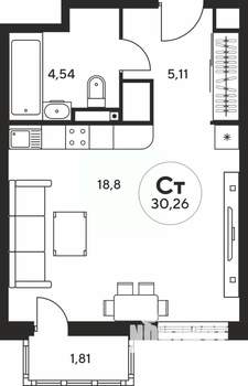 Студия квартира, вторичка, 30м2, 11/25 этаж