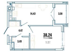 1-к квартира, строящийся дом, 38м2, 1/4 этаж