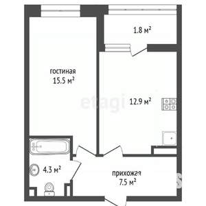 1-к квартира, сданный дом, 42м2, 14/19 этаж