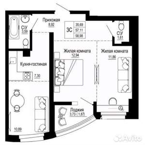 3-к квартира, вторичка, 59м2, 14/26 этаж