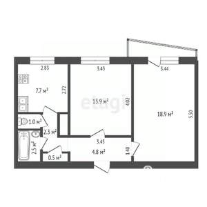 2-к квартира, вторичка, 54м2, 9/10 этаж