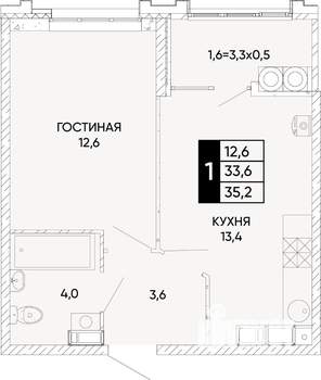 1-к квартира, вторичка, 35м2, 16/24 этаж