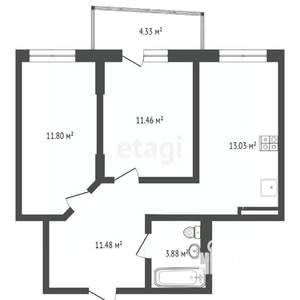 2-к квартира, вторичка, 52м2, 2/25 этаж