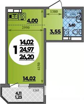 Студия квартира, вторичка, 26м2, 6/17 этаж