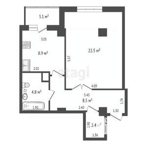 1-к квартира, вторичка, 49м2, 15/19 этаж