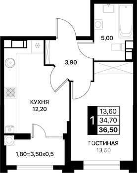 1-к квартира, вторичка, 37м2, 11/20 этаж