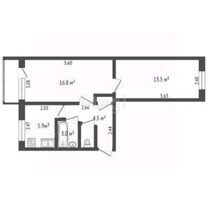 2-к квартира, вторичка, 44м2, 5/5 этаж