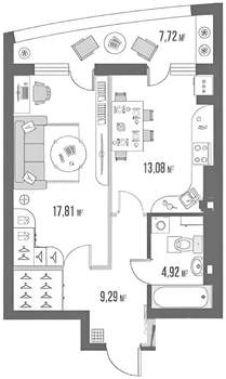 1-к квартира, вторичка, 52м2, 10/25 этаж
