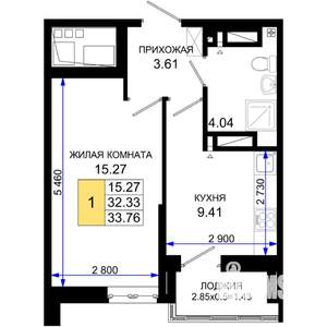 1-к квартира, вторичка, 34м2, 23/25 этаж