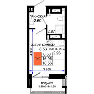 Студия квартира, вторичка, 19м2, 16/25 этаж