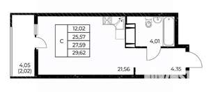 Студия квартира, строящийся дом, 30м2, 20/25 этаж