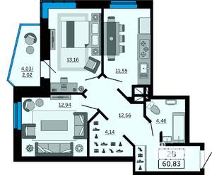 2-к квартира, вторичка, 61м2, 4/32 этаж