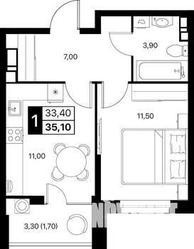 1-к квартира, строящийся дом, 35м2, 12/12 этаж