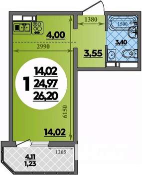 Студия квартира, вторичка, 26м2, 11/17 этаж