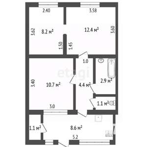 3-к квартира, вторичка, 49м2, 1/2 этаж