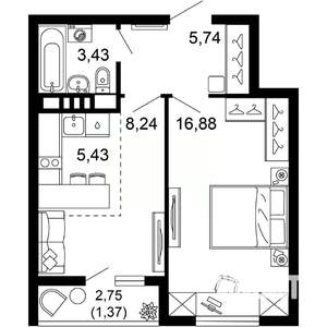 2-к квартира, вторичка, 41м2, 7/10 этаж