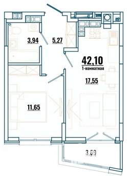 1-к квартира, строящийся дом, 42м2, 4/4 этаж