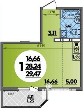 Студия квартира, вторичка, 29м2, 12/17 этаж