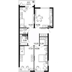 3-к квартира, вторичка, 90м2, 4/10 этаж