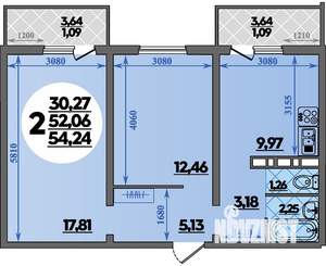 2-к квартира, вторичка, 54м2, 17/18 этаж