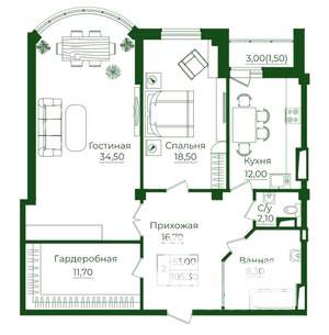 2-к квартира, строящийся дом, 105м2, 17/18 этаж