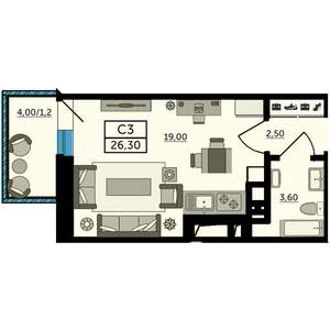 Студия квартира, строящийся дом, 26м2, 3/24 этаж