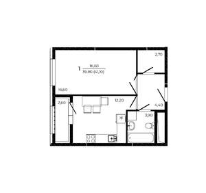 1-к квартира, вторичка, 41м2, 1/19 этаж