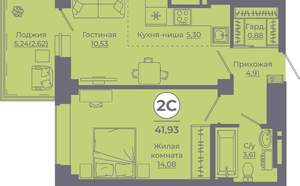 2-к квартира, вторичка, 42м2, 23/24 этаж