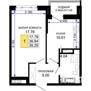 1-к квартира, вторичка, 38м2, 10/25 этаж