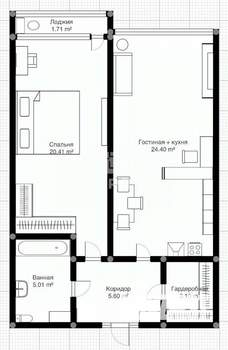 1-к квартира, вторичка, 60м2, 9/20 этаж