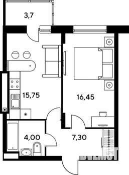 2-к квартира, строящийся дом, 47м2, 6/9 этаж