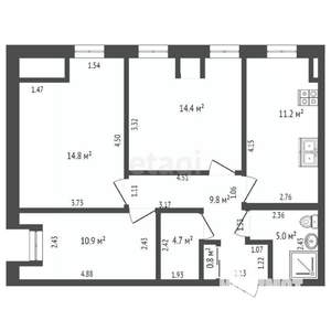 3-к квартира, вторичка, 72м2, 4/4 этаж
