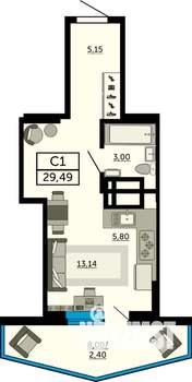 Студия квартира, строящийся дом, 29м2, 25/31 этаж
