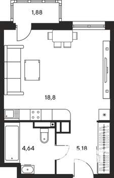 Студия квартира, вторичка, 30м2, 19/25 этаж