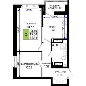 2-к квартира, вторичка, 44м2, 25/25 этаж
