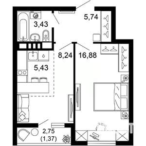 2-к квартира, вторичка, 41м2, 8/10 этаж