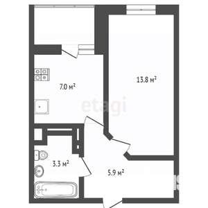 1-к квартира, вторичка, 42м2, 11/22 этаж