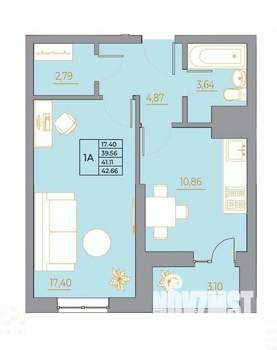 1-к квартира, вторичка, 43м2, 19/22 этаж