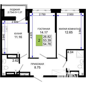 2-к квартира, вторичка, 55м2, 10/25 этаж