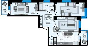 3-к квартира, вторичка, 88м2, 3/24 этаж