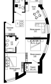 3-к квартира, вторичка, 85м2, 3/26 этаж