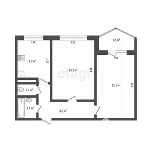 2-к квартира, вторичка, 56м2, 7/9 этаж