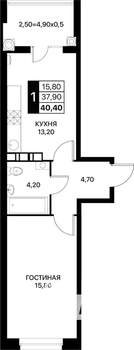 1-к квартира, вторичка, 40м2, 8/12 этаж