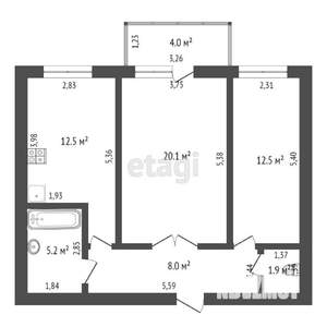 2-к квартира, вторичка, 64м2, 5/11 этаж