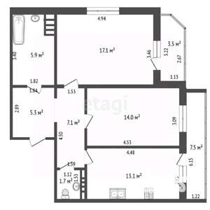 2-к квартира, вторичка, 64м2, 14/17 этаж