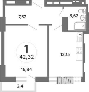 1-к квартира, вторичка, 44м2, 3/18 этаж
