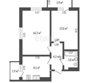 2-к квартира, вторичка, 44м2, 4/6 этаж