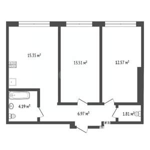 2-к квартира, вторичка, 55м2, 4/25 этаж